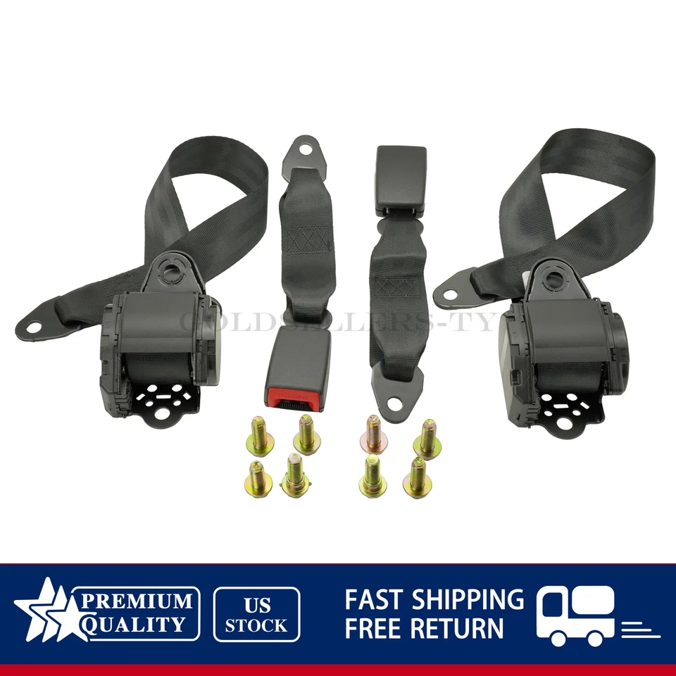2x 3 Point Safety Seat Belt Straps Retractable Car Vehicle Adjustable Belt Kit Foto 2 de 4