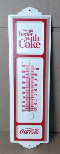Vintage 1960's Coca-Cola TGBWC Thermometer Advertising Plastic Sign Works