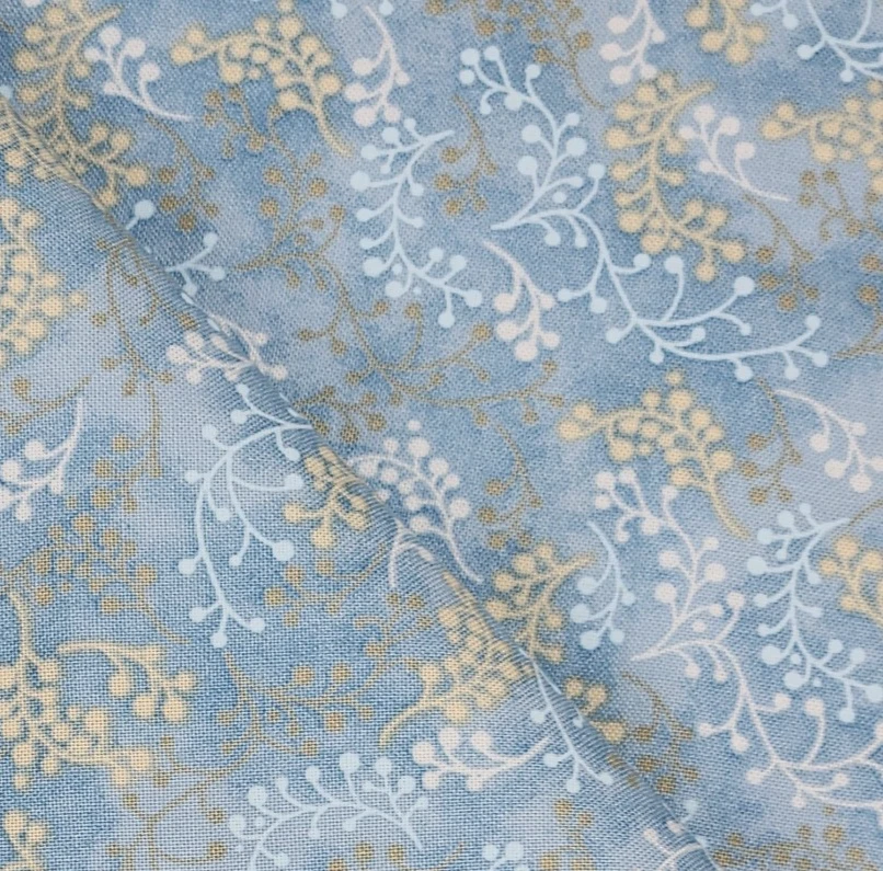 Cotton Fabric Calico Print Light Blue Tan White Floral Joann 1 5/8 yards 44" - Image 4 of 4