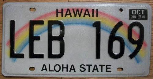 SINGLE HAWAII LICENSE PLATE - 2014 - LEB 169 - Rainbow - ALOHA STATE