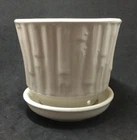 Vintage McCoy  White Bamboo Planter w/ Attached Saucer  4 Inches Tall  #0372
