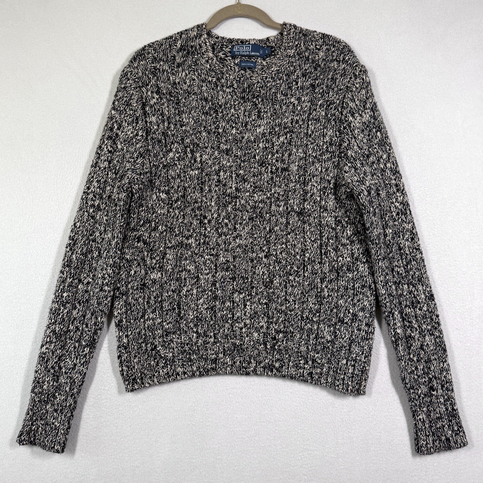 Vintage Polo Ralph Lauren Sweater Mens Large Chunky Knit Marled Ribbed Fisherman