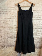 Old Navy Midi Dress Womens Medium In Black Linen Sundress Pockets Flowy Smocked