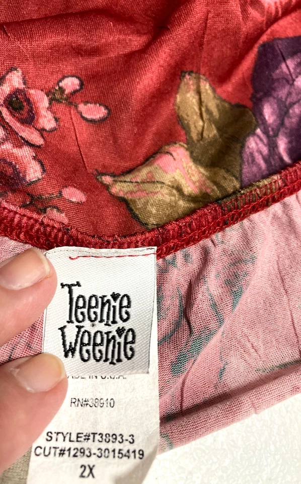 Muñeca bebé vintage Teenie Weenie Y2K Top encaje ribete coqueta hada floral roja 2X Foto 3 de 4