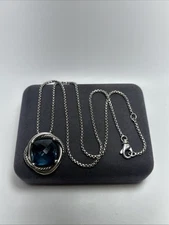 Auth David Yurman Sterling Silver Hampton Blue Topaz Infinity Pendant Necklace