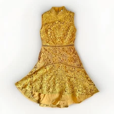 True Decadence Yellow Gold Lace High Neck Sleeveless Dress Women's Size 6 ASOS