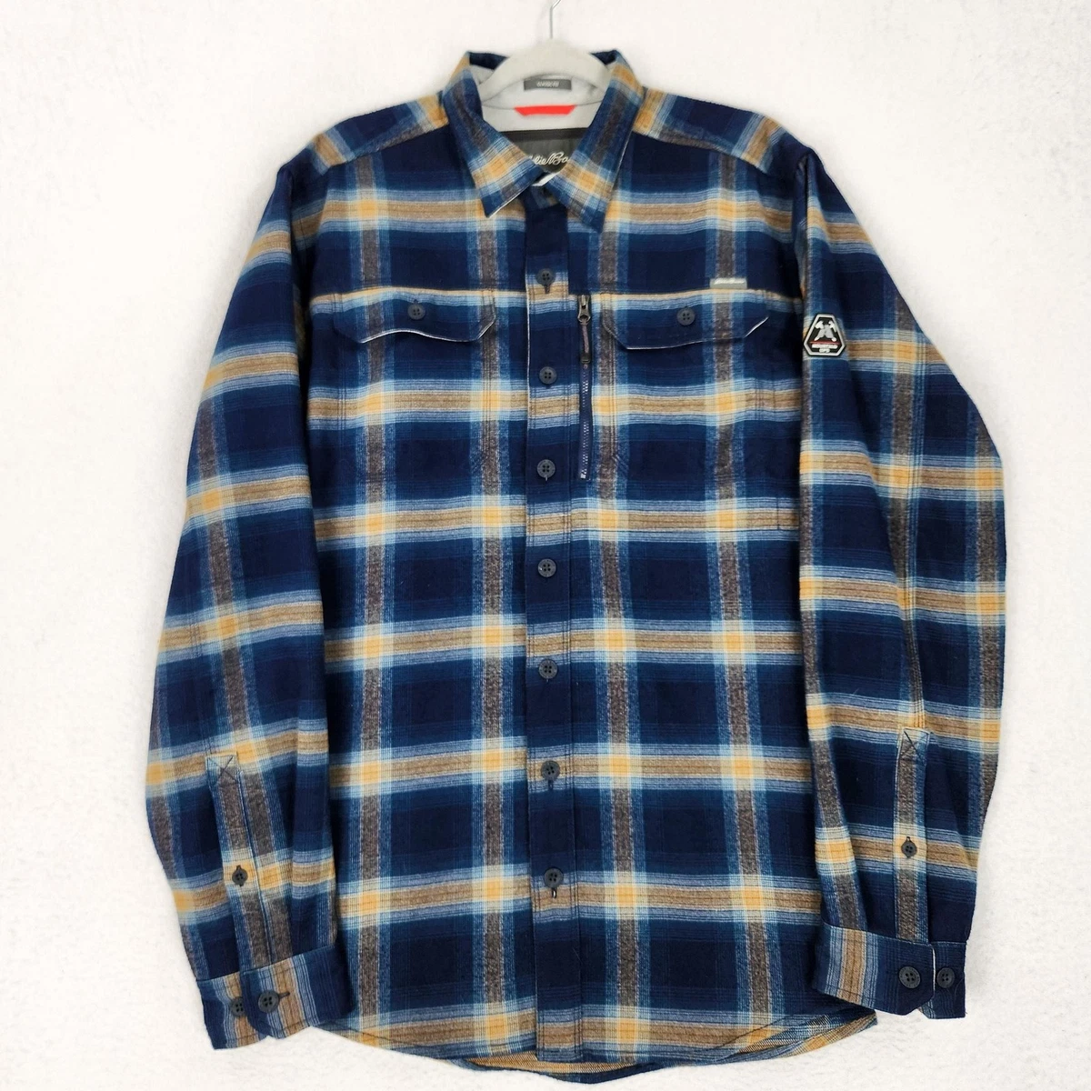 Chemise homme Eddie Bauer taille M bleu à carreaux flanelle manches
