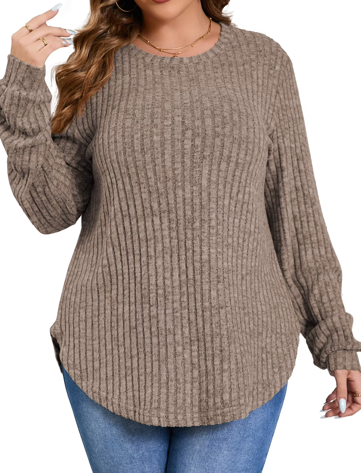 Fantaslook Plus Size Women’s Long Sleeve Crewneck Tunic Top Fall Pullover