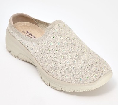 Skechers Easy Going Rhinestone Mules - Strut Glitz Natural 6/W New