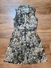 Simply Vera Vera Wang Dress Women Medium Green Swirl Pleated Button Up Collared