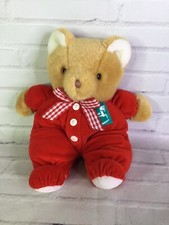 VTG Eden Tan Teddy Bear Plush Red Velour Pajamas Plush Stuffed Animal Bow Horse
