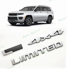 3PCS 2021+ Jeep Grand Cherokee L/WL Rear 4X4 L Limited Emblem Badges Chrome Gray