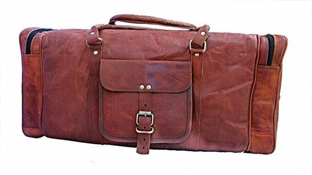 Handmade Men&#039;s Leather Vintage Duffle Luggage Weekend Gym Carry on Travels Bag