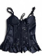 Y2K DEADSTOCK BLACK SILK CORSET 2000's black silk...