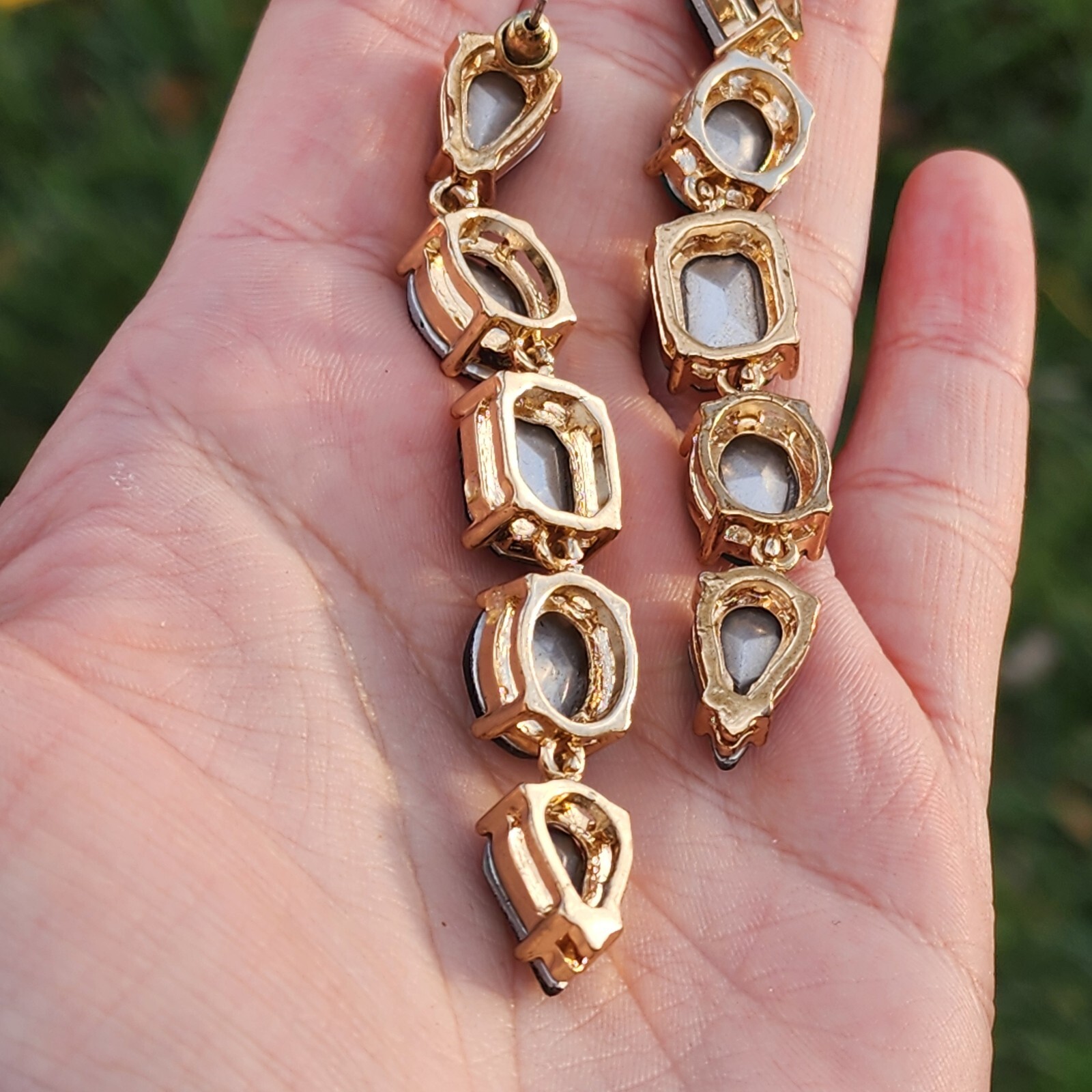 3" Drop Dangle Earrings Green Simulated Emerald C… - image 7