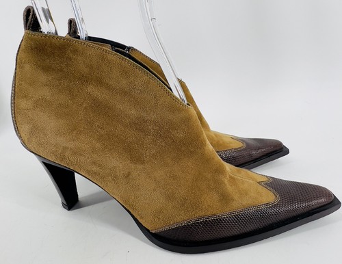 90s Bebe Leather Suede 2-Tone Western Heeled City Bootie 8.5 Excellent Condition - Picture 2 of 8