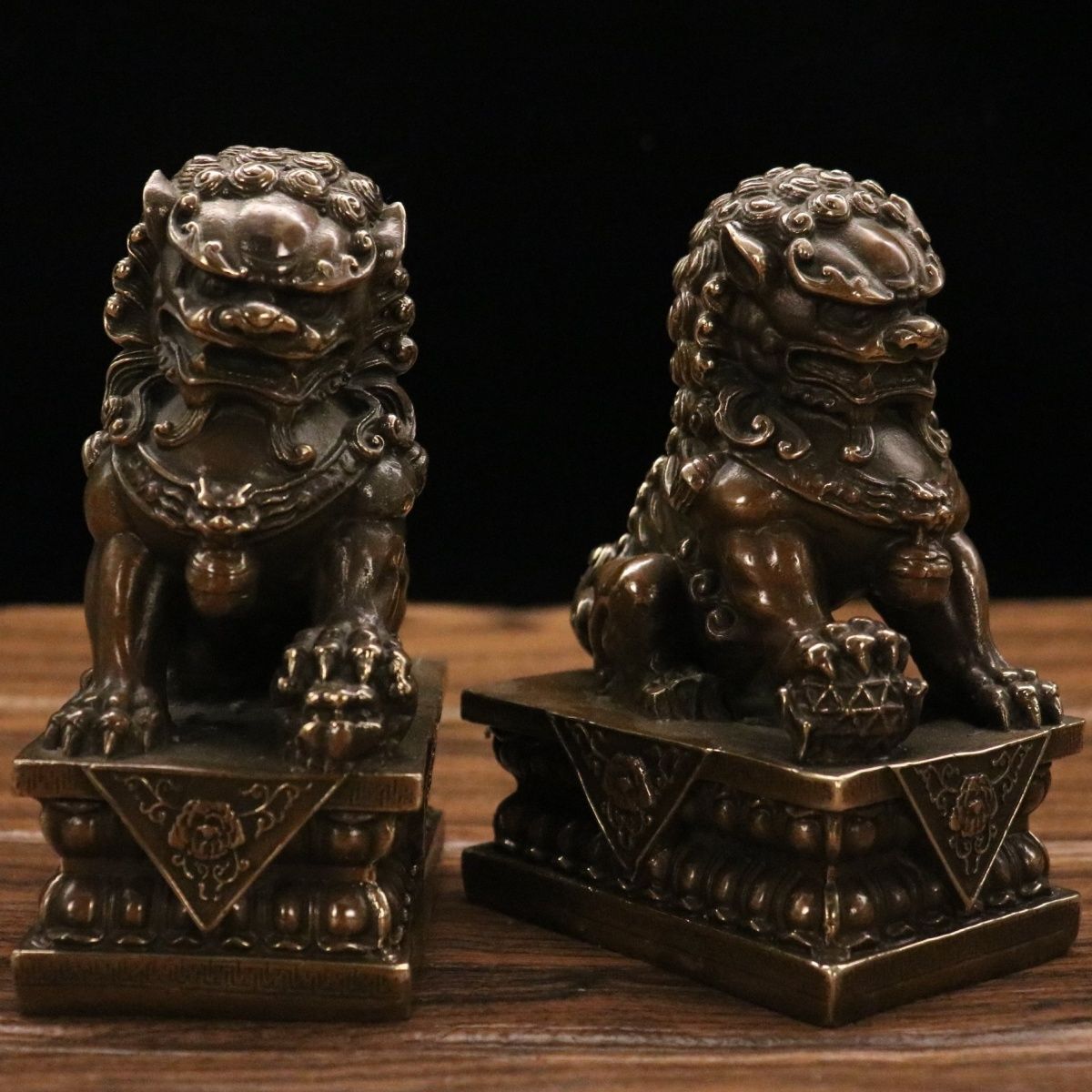 Antique Fengshui Bronze Guardian Fu Foo Dogs Lion Door Leo Statues
