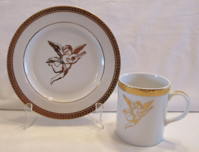 Vtg Manchester Cherub Salad Plates/Coffee Cups Gold Leaf Cupid Angel You Pick