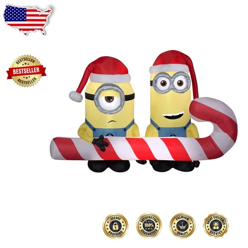 6' Airblown Inflatable Minions Candy Cane Scene - Quick Setup & Colorful Display