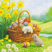 20 Servietten Best Bunny Ostern Korb Narzissen Eier Hasen Tischdeko 33X33Cm