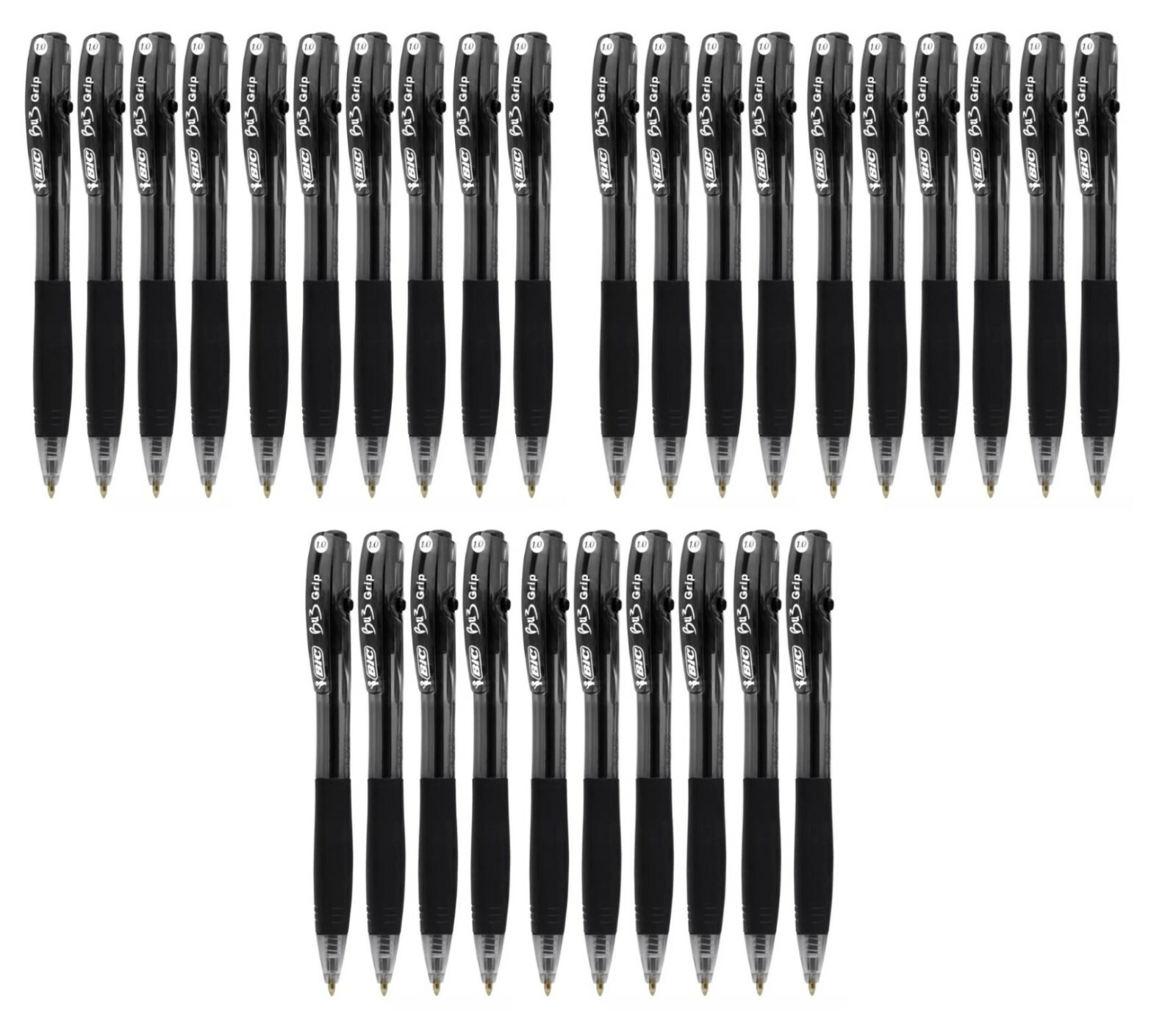 Bic Bu3 Comfort Grip Black Ink Biro Pens Retractable Medium Ballpoint 2