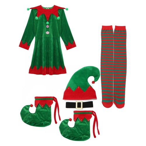 Women Elf Cosplay Costume Full Set for Christmas Party Xmas Santa Festive Outfit - Picture 10 of 25