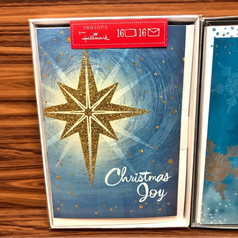 Tarjetas/sobres de Navidad Hallmark azul dorado 2 - 16 cajas (32 tarjetas en total) Foto 3 de 4