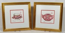 Clara Hung Mei Yee Signed Numbered Watercolors Asian Tea pot and Cup