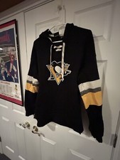 Pittsburgh Penguins Hooded Pullover Laced Sweatshirt by Adidas MEDIUM