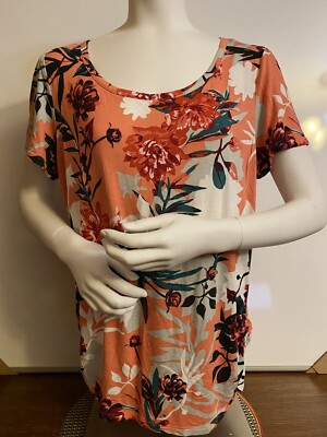 /"SIMPLY EMMA/" PLUS WOMANS 1X DOLMAN SLEEVE BLUE//WHITE FLORAL VNECK DRESS TOP NWT