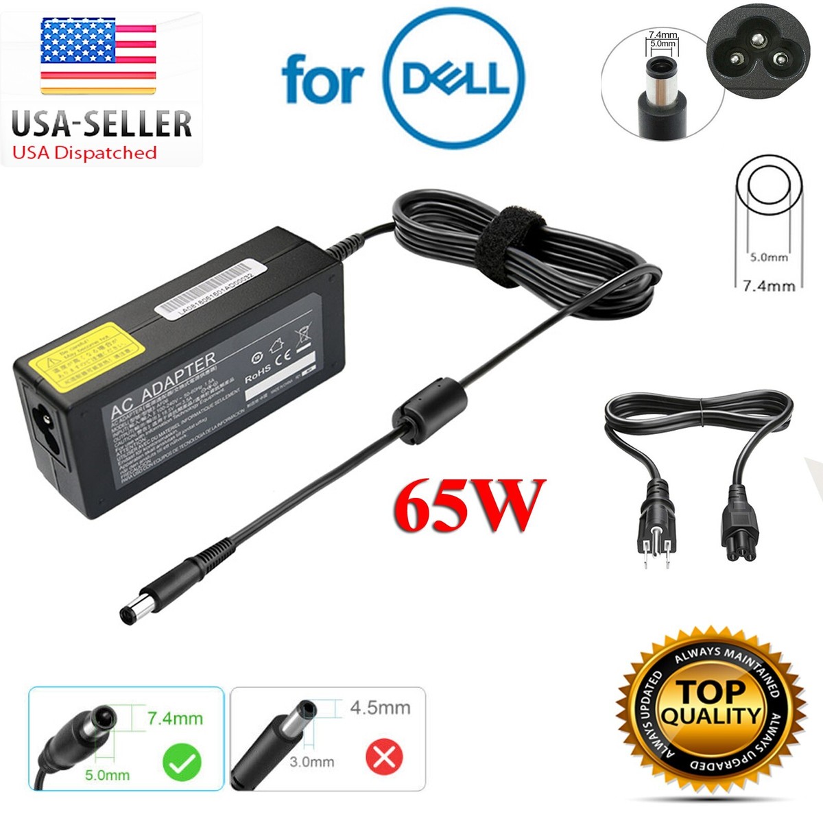 Used 65W AC Adapter For Dell Latitude 3190 2-in-1 7290 - Foto 4