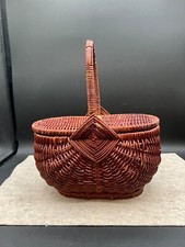 Woven Wood Farmhouse Rustic Harvest Basket Tabletop Vintage 2 Lids Precious 