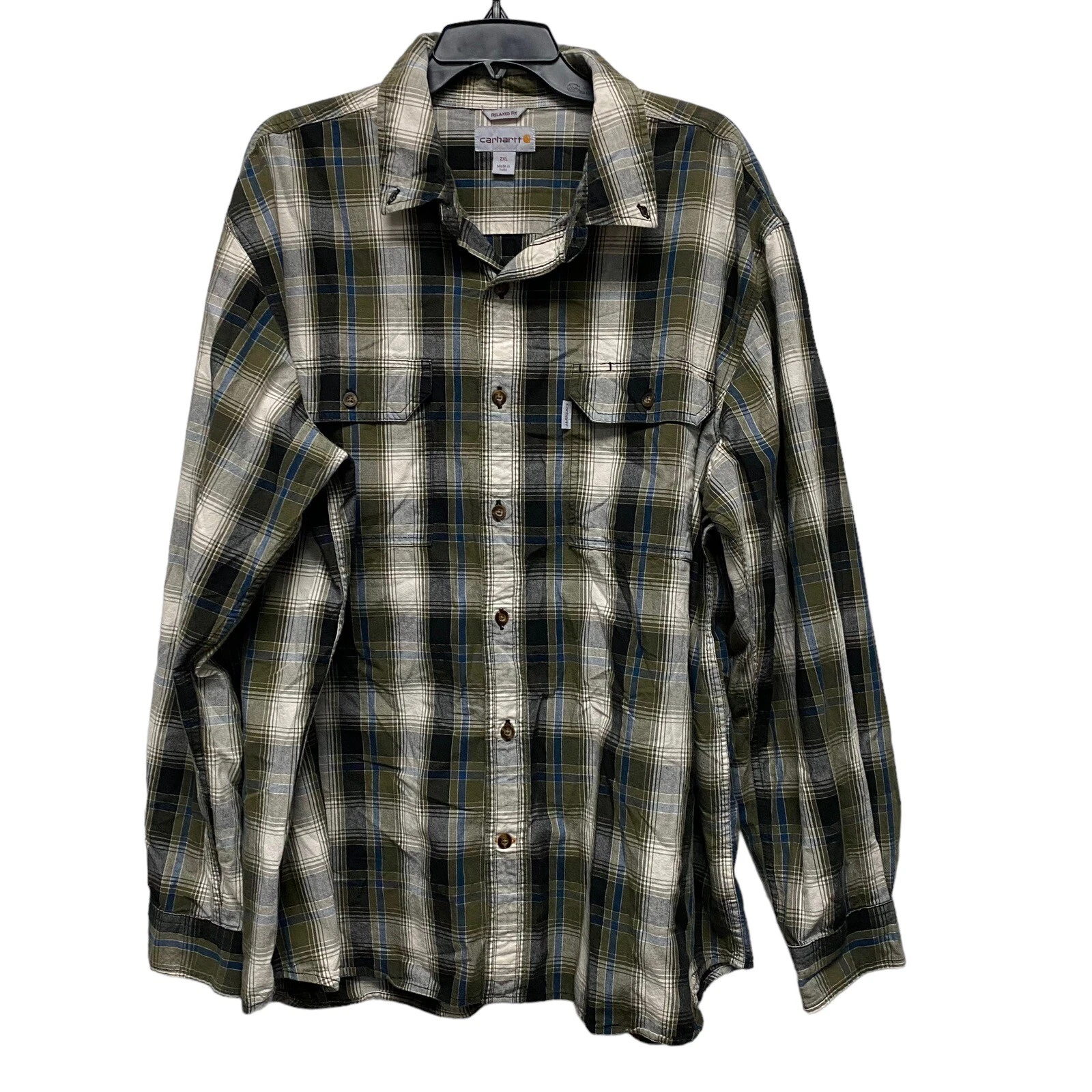 Carhartt Shirt Men 2XL Relaxed Fit Plaid Long Sleeve Casual Outdoors Button Down