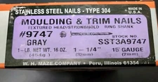 MAZE 1-1/4" STAINLESS STEEL RINGSHANK TRIM NAIL 9747 GRAY, ~ 1Lb