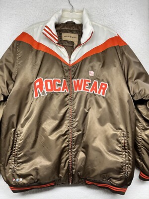 トップス ROCA WEAR Spyder Design Track jacket Rocawear Jacket Mens 1XL Brown Orange White Full Zip Spell Out