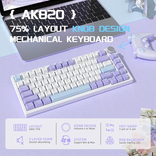 Attack Shark AK820 TKL 75% Wired RGB Mechanical Gaming Keyboard with Knob - Picture 17 of 51