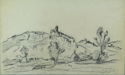 View Of Country Drawing Antique Signed And Dated 1931 BM53.6B