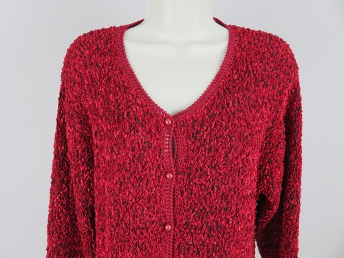 EVELIN Women's Red & Black Woven Wool Cotton Blend Button Down Sweater Size M/L - Picture 3 of 7