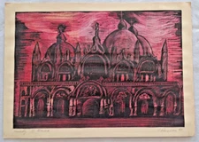 Unknown Venice St Marco Signed 1964 Painting on Paper St. Mark's Basilica