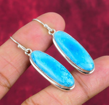 Blue Turquoise Gemstone Handmade 925 Sterling Silver Designer Earrings Jewelry