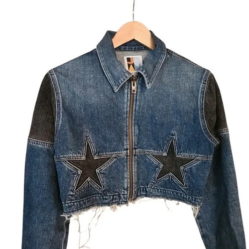 Jean Atelier Size Small Toni Crop Star Denim Jacket Distressed - Picture 4 of 9