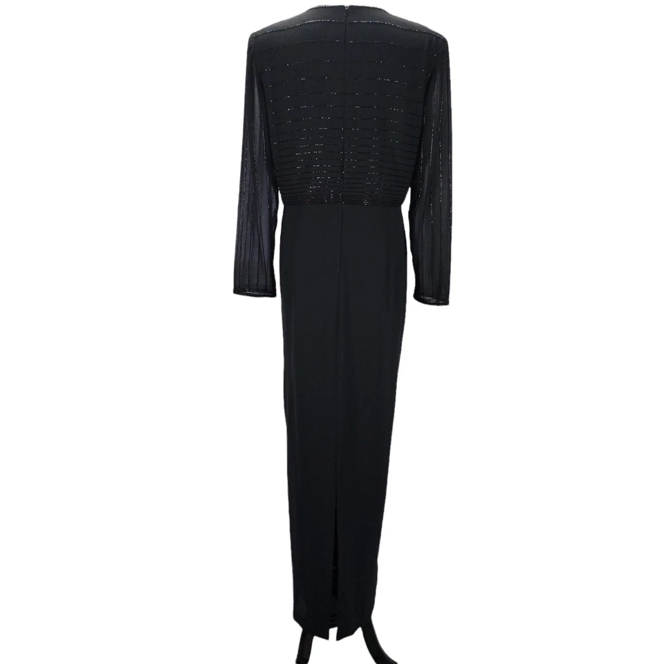 Vestido Formal Modesto Con Cuentas Vintage Talla 12 Negro Manga Larga Espalda Abertura Superposición Foto 3 de 4