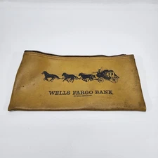 Vintage Wells Fargo Bank - Money Deposit Bag Stagecoach Design Yellow Gold Pouch