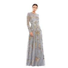 Mac Duggal 5217 Platinum Gold Beaded Long Sleeve Gown Size 14 798
