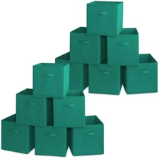 12 Collapsible 13" Fabric Cubby Cube Storage Bin Baskets for Shelves - Teal
