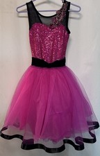 Pink and Black Sparkly Dance Dress with Flower Applique Size 10-12
