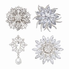 Rhinestone Sunflower Brooch Pins, Crystal Floral Brooch, White