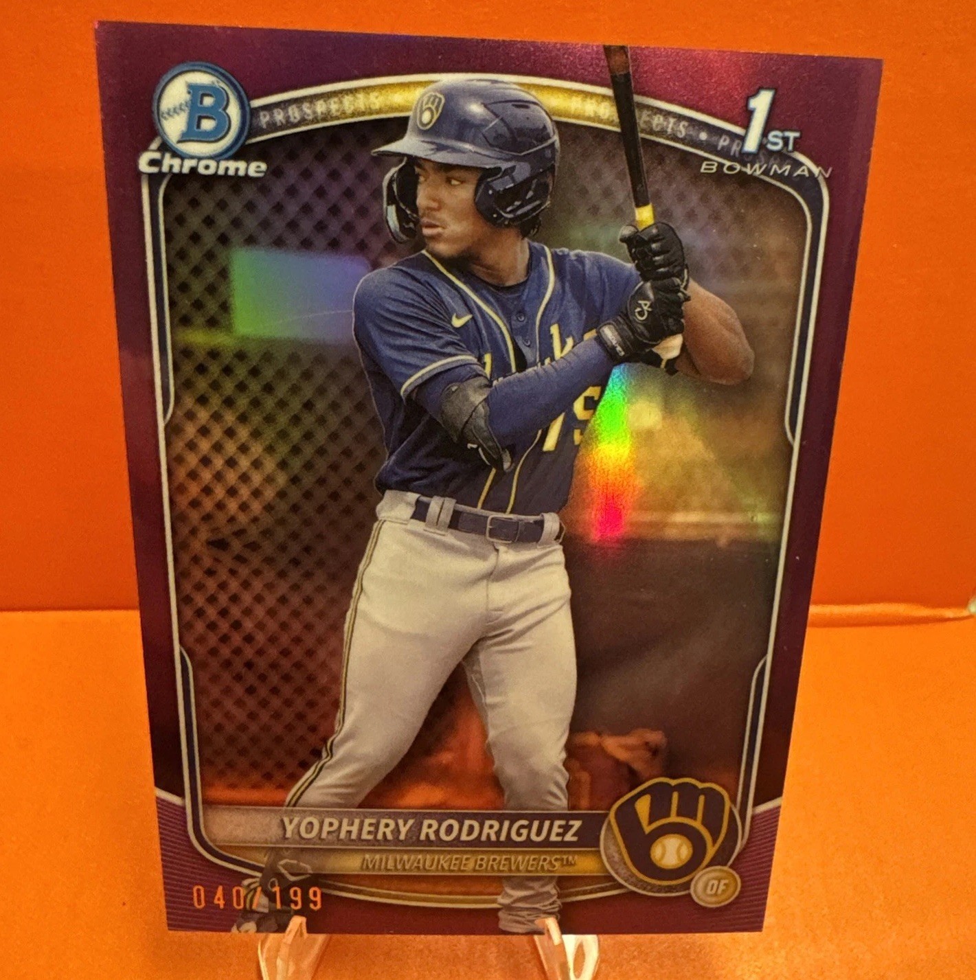 2025 Bowman Chrome Yophery Rodriguez Fuchsia Refractor /199 Brewers 1st Bowman