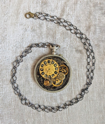 Handmade Steampunk Stopwatch Clock Cog Necklace Pocket Watch