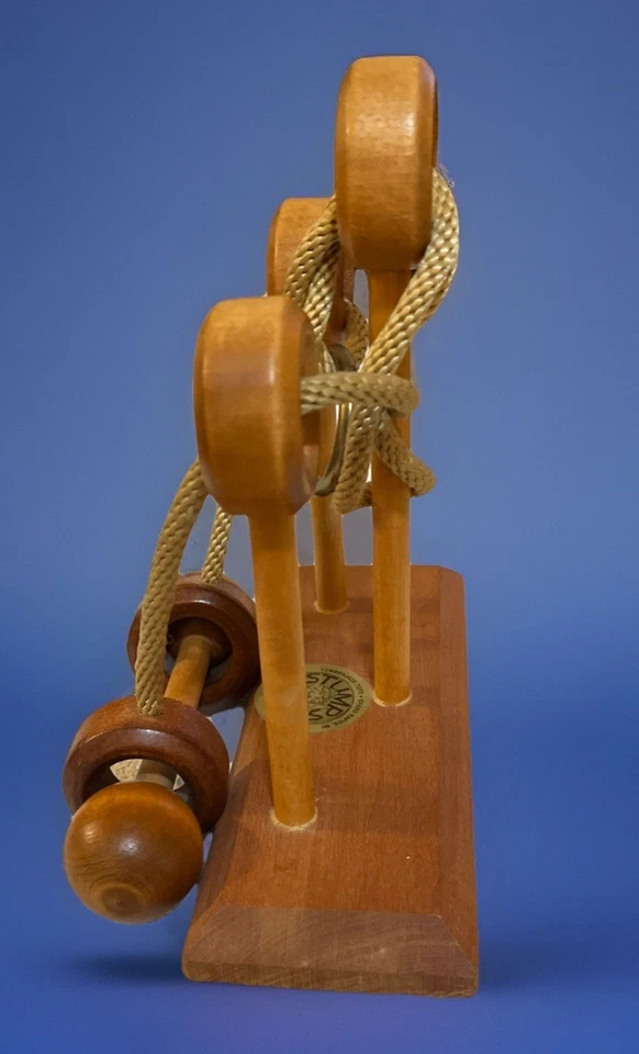 Stumps Lumberjack Toys Type P Wood Rope Ring Puzzle Brain Teaser with SOLUTION - Image 4 of 4